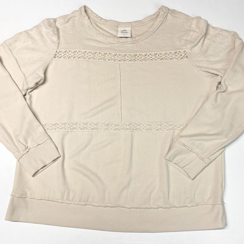 Knox Rose Top Sweatshirt XL Beige Stretchy Knit Casual Long Sleeve Exposed Seams